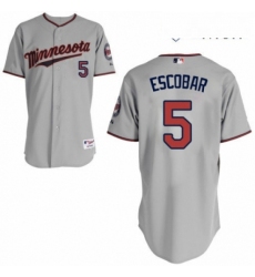 Mens Majestic Minnesota Twins 5 Eduardo Escobar Replica Grey Road Cool Base MLB Jersey 