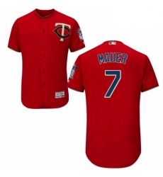 Mens Majestic Minnesota Twins 7 Joe Mauer Authentic Scarlet Alternate Flex Base Authentic Collection MLB Jersey