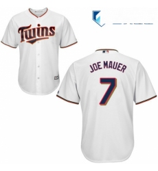 Mens Majestic Minnesota Twins 7 Joe Mauer Replica White Home Cool Base MLB Jersey