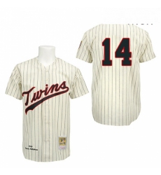 Mens Mitchell and Ness 1969 Minnesota Twins 14 Kent Hrbek Authentic Cream Throwback MLB Jersey