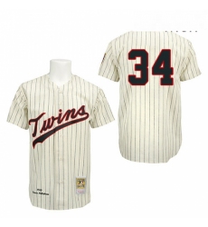 Mens Mitchell and Ness 1969 Minnesota Twins 34 Kirby Puckett Authentic Cream Throwback MLB Jersey