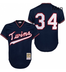 Mens Mitchell and Ness 1985 Minnesota Twins 34 Kirby Puckett Authentic Navy Blue Throwback MLB Jersey