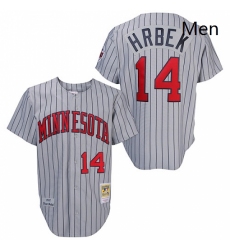 Mens Mitchell and Ness 1987 Minnesota Twins 14 Kent Hrbek Authentic Grey Throwback MLB Jersey