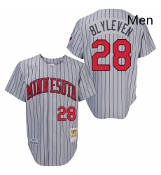 Mens Mitchell and Ness 1987 Minnesota Twins 28 Bert Blyleven Authentic Grey Throwback MLB Jersey