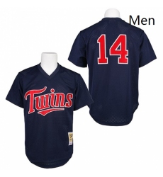 Mens Mitchell and Ness 1991 Minnesota Twins 14 Kent Hrbek Authentic Navy Blue Throwback MLB Jersey