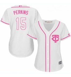 Womens Majestic Minnesota Twins 15 Glen Perkins Replica White Fashion Cool Base MLB Jersey