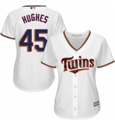 Womens Majestic Minnesota Twins 45 Phil Hughes Replica White Home Cool Base MLB Jersey