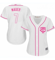 Womens Majestic Minnesota Twins 7 Joe Mauer Authentic White Fashion Cool Base MLB Jersey