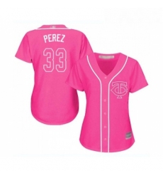 Womens Minnesota Twins 33 Martin Perez Replica Pink Fashion Cool Base Baseball Jersey 