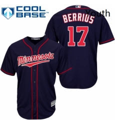 Youth Majestic Minnesota Twins 17 Jose Berrios Authentic Navy Blue Alternate Road Cool Base MLB Jersey