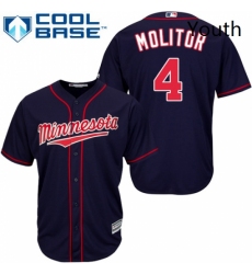 Youth Majestic Minnesota Twins 4 Paul Molitor Authentic Navy Blue Alternate Road Cool Base MLB Jersey
