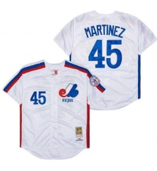 Men Montreal Expos #45 Pedro Martinez White Throwback Jersey
