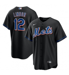 Men New York Mets 12 Francisco Lindor 2022 Black Cool Base Stitched Baseball Jersey