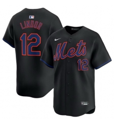 Men New York Mets 12 Francisco Lindor Black Alternate Limited Stitched Baseball Jersey