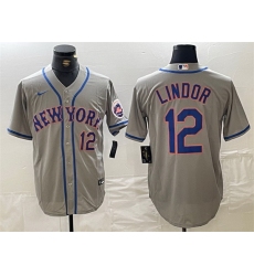 Men New York Mets 12 Francisco Lindor Grey Stitched Baseball Jersey