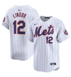 Men New York Mets 12 Francisco Lindor White 2024 Home Limited Stitched Baseball Jersey