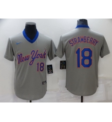Men New York Mets 18 Darryl Strawberry Grey Stitched Baseball jersey