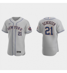 Men New York Mets 21 Max Scherzer Grey Flex Base Stitched jersey
