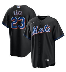 Men New York Mets 23 Javier Baez 2022 Black Cool Base Stitched Baseball Jersey