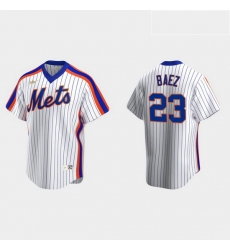 Men New York Mets 23 Javier Baez Men Nike White Cooperstown Collection MLB Jersey
