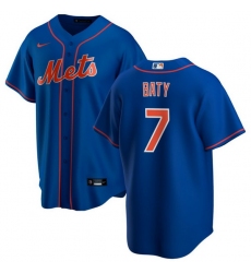 Men New York Mets 7 Brett Baty Blue Cool Base Stitched Baseball Jersey Men New York Mets 7 Brett Baty Blue Cool Base Stitched Baseball Jersey
