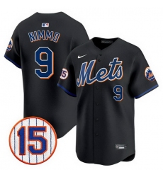 Men New York Mets 9 Brandon Nimmo Black Jerry Grote Patch Vapor Premier Limited Stitched Baseball Jersey