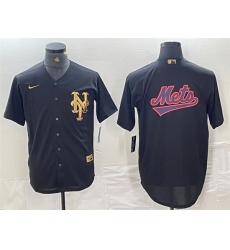 Men New York Mets Black Team Big Logo Cool Base Stitched Baseball Jersey 2