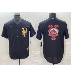 Men New York Mets Black Team Big Logo Cool Base Stitched Baseball Jersey 3