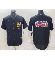 Men New York Mets Black Team Big Logo Cool Base Stitched Baseball Jersey
