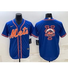 Men New York Mets Royal Team Big Logo Cool Base Stitched Baseball Jersey