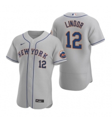 Men Nike New York Mets Francisco Lindor Grey Flex Base Stitched Jersey
