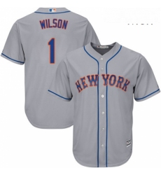 Mens Majestic New York Mets 1 Mookie Wilson Replica Grey Road Cool Base MLB Jersey
