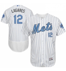 Mens Majestic New York Mets 12 Juan Lagares Authentic White 2016 Fathers Day Fashion Flex Base MLB Jersey
