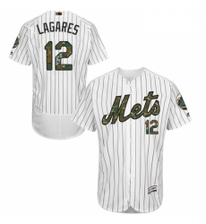 Mens Majestic New York Mets 12 Juan Lagares Authentic White 2016 Memorial Day Fashion Flex Base MLB Jersey 