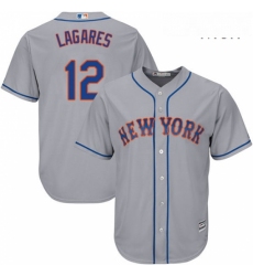 Mens Majestic New York Mets 12 Juan Lagares Replica Grey Road Cool Base MLB Jersey
