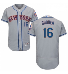 Mens Majestic New York Mets 16 Dwight Gooden Grey Road Flex Base Authentic Collection MLB Jersey