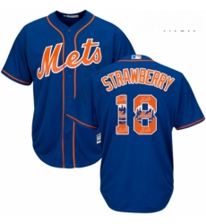 Mens Majestic New York Mets 18 Darryl Strawberry Authentic Royal Blue Team Logo Fashion Cool Base MLB Jersey