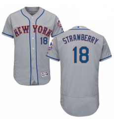 Mens Majestic New York Mets 18 Darryl Strawberry Grey Road Flex Base Authentic Collection MLB Jersey