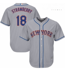 Mens Majestic New York Mets 18 Darryl Strawberry Replica Grey Road Cool Base MLB Jersey