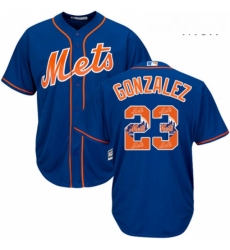 Mens Majestic New York Mets 23 Adrian Gonzalez Authentic Royal Blue Team Logo Fashion Cool Base MLB Jersey 