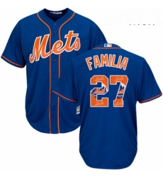 Mens Majestic New York Mets 27 Jeurys Familia Authentic Royal Blue Team Logo Fashion Cool Base MLB Jersey