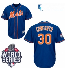 Mens Majestic New York Mets 30 Michael Conforto Authentic Royal Blue Alternate Home Cool Base 2015 World Series MLB Jersey