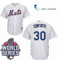 Mens Majestic New York Mets 30 Michael Conforto Replica White Home Cool Base 2015 World Series MLB Jersey