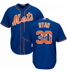 Mens Majestic New York Mets 30 Nolan Ryan Authentic Royal Blue Team Logo Fashion Cool Base MLB Jersey