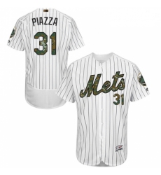 Mens Majestic New York Mets 31 Mike Piazza Authentic White 2016 Memorial Day Fashion Flex Base MLB Jersey