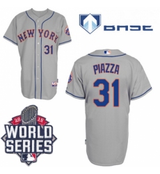 Mens Majestic New York Mets 31 Mike Piazza Replica Grey Road Cool Base 2015 World Series MLB Jersey