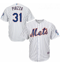 Mens Majestic New York Mets 31 Mike Piazza Replica White Home 2016 Hall Of Fame Sleeve Patch Cool Base MLB Jersey