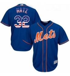 Mens Majestic New York Mets 32 Steven Matz Replica Royal Blue USA Flag Fashion MLB Jersey