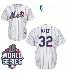 Mens Majestic New York Mets 32 Steven Matz Replica White Home Cool Base 2015 World Series MLB Jersey