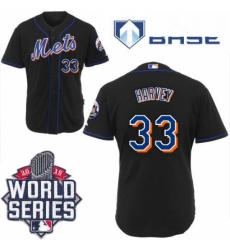 Mens Majestic New York Mets 33 Matt Harvey Authentic Black Cool Base 2015 World Series MLB Jersey